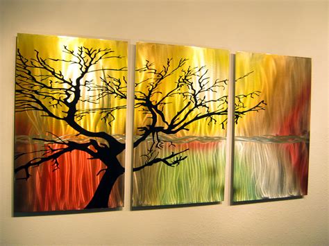 Tree In Silhouette Metal Wall Art Contemporary Modern Decor 3 Panels