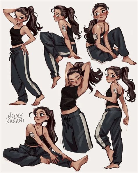 Various Poses And Expressions For A Woman In Black Top Pants And White