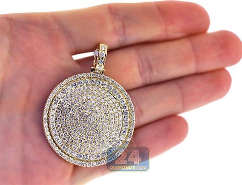 Igi natural diamond angel wing necklace pendant 0.65ct in14k yellow gold si1. 14K Yellow Gold 5.20 ct Diamond Round Medallion Mens Pendant