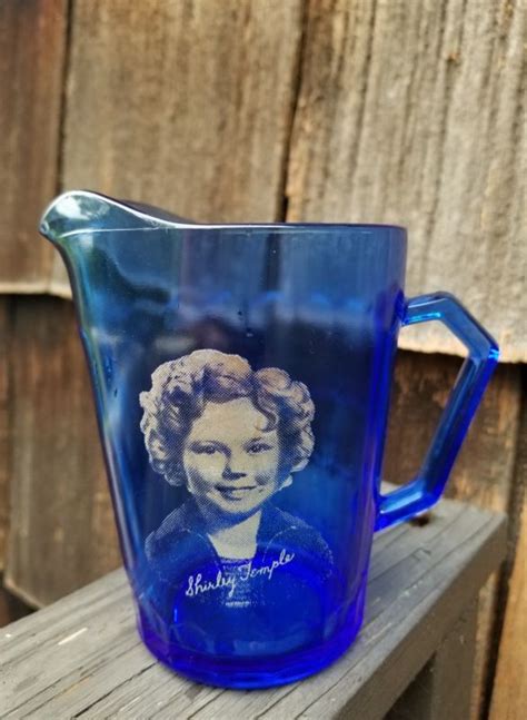 Vintage Shirley Temple Blue Hazel Atlas Glass Creamer Pitcher 1930s