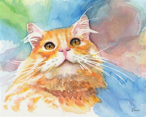 Watercolor Cat 05 Smile Cat Painting By Kathleen Wong