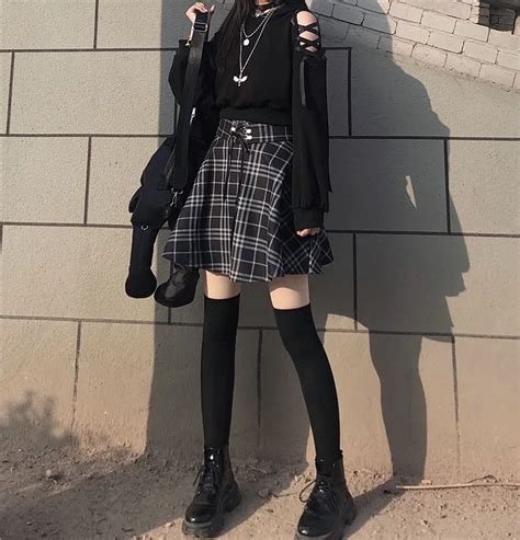 Cute Grunge Skirt Outfits Retro Grunge Distressed Cut Frayed Edge Plaid Skirt Checkered