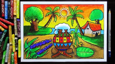 Pongal is a harvest festival celebrated by the tamil people. Pongal festival Drawing for Beginners and School Students ...