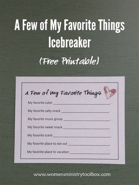 A Few Of My Favorite Things Icebreaker Free Printable Womens