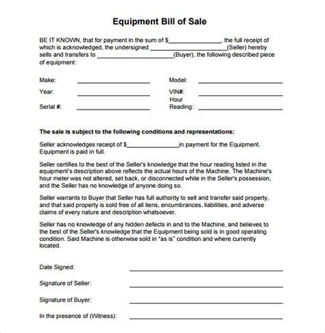 Free 8 Sample Equipment Bill Of Sale Templates In Pdf