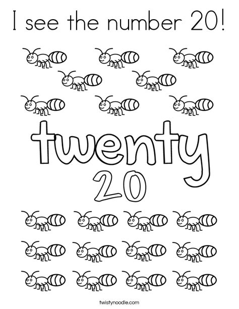 I See The Number 20 Coloring Page Twisty Noodle