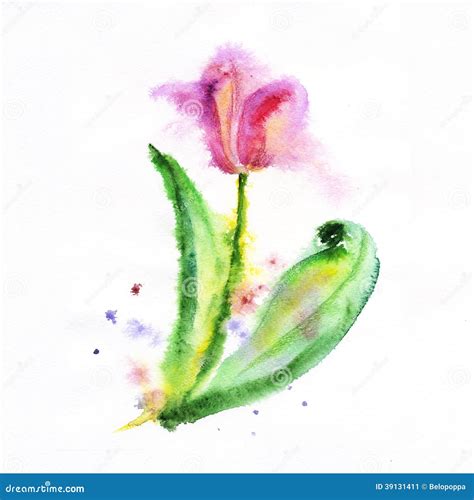 Red Tulip Flower Watercolor Illustration Stock Illustration