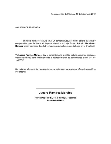 Carta De Permiso De Trabajo Mide