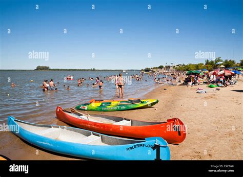 People On The Beach By The Uruguay River Colon Entre Rios Province