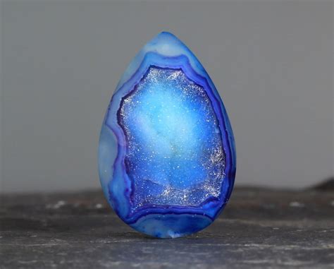 Blue Druzy Banded Agate Semi Precious Jewel Medium By Beadsaddict