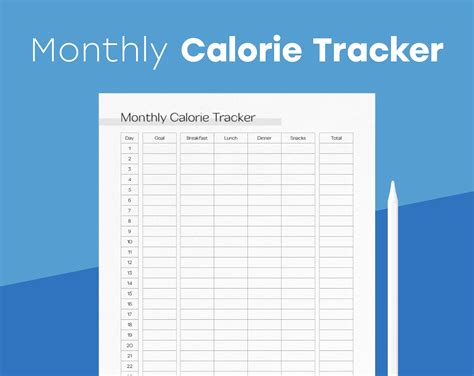 Monthly Calorie Tracker Weight Control Easy Printable Etsy