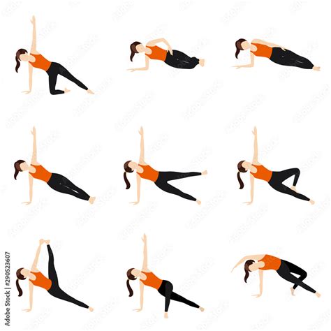 Side Plank Variations Yoga Asanas Set Illustration Stylized Woman Hot Sex Picture