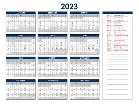 Free Canada 2023 Calendar Printable With Holidays Pdf 2023 Canada