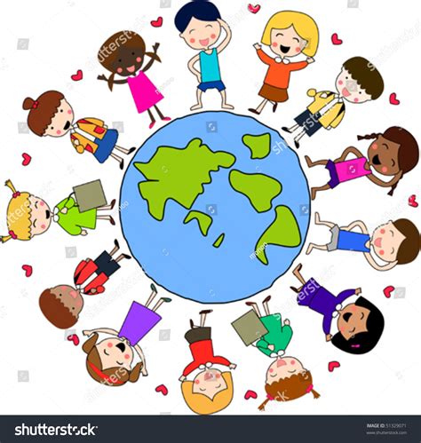 Multicultural Children Holding Hands Surrounding Globe Stock Vector