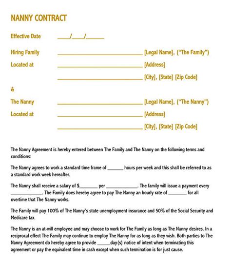 Nanny Contract Template Free Printable Templates