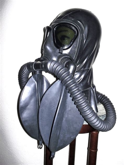 Fetish Heavy Rubber Latex Gas Mask Hood With Dark Tinted Lenses Double