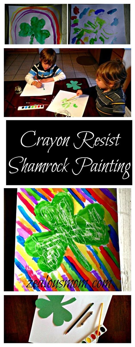 Crayon Resist Shamrock Painting Zealous Mom Holiday Crafts For Kids