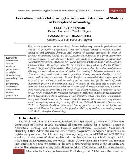 Pdf Institutional Factors Influencing The Academic Performance Of