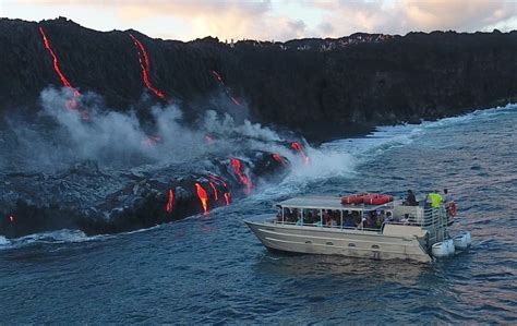 Hawaii Watching Flowing Lava Straight From A Boat With Lava Ocean