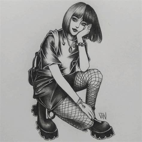 Gothic Goth Punk Girl Illustration Drawing Kinashen Punk Girl Drawing Gothic Drawings