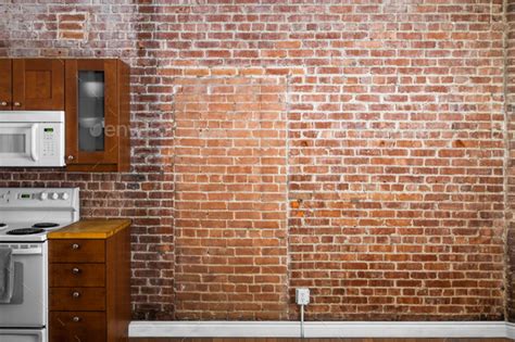 Industrial Old Flat Brick Wall Perspective In A Kitchen Stock Photo By