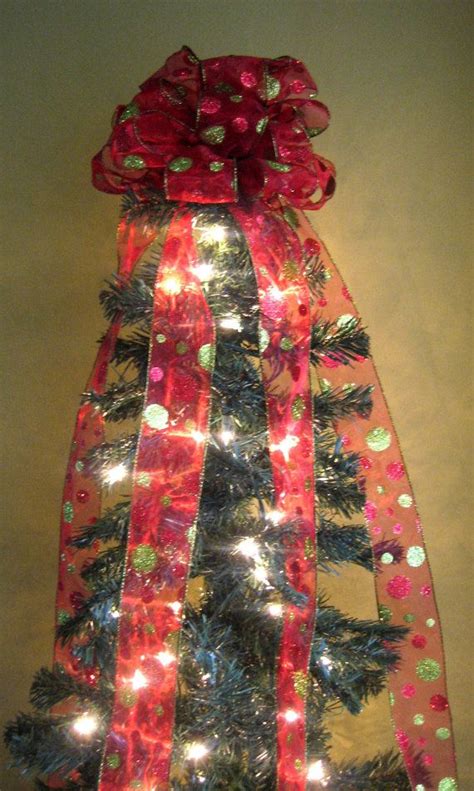 Redlime Green Christmas Tree Bow Topper Tree Topper With 5 Etsy
