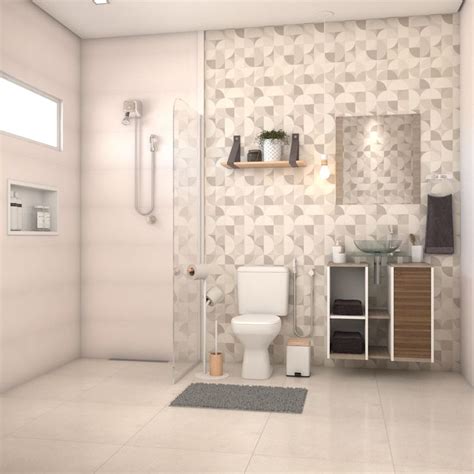 Banheiro Decorado Com Revestimento E Ducha Alcove Bathtub Bathtub