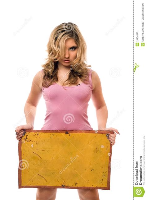 Blonde Posing With Yellow Vintage Board Stock Image Image Of Board