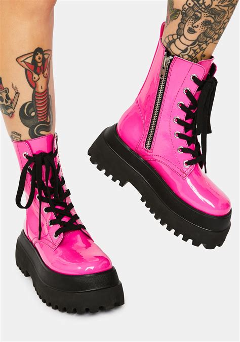 Delias Patent Combat Boots Hot Pink Dolls Kill
