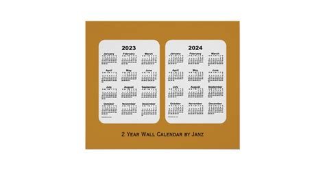 2023 2024 Gold 2 Year Wall Calendar By Janz Poster