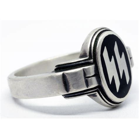 Ww2 German Ss Officers Silver Ring In Black Enamel For Sale