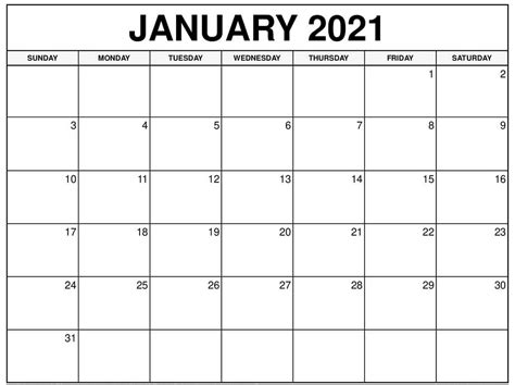 15 Free Blank January 2021 Fillable Calendar Template To Print With