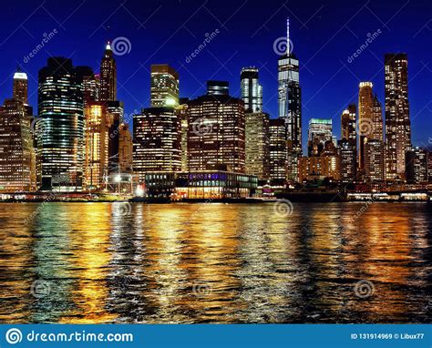 Manhattan New York City Skyline At Dusk From Brooklyn Side