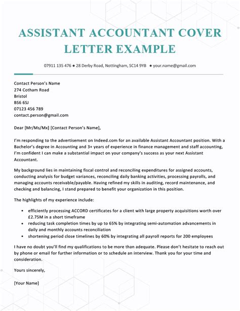 Assistant Accountant Cover Letter Example And Free Template