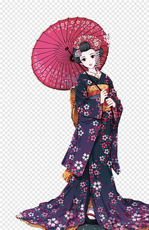 Geisha Illustration Anime Kimono Manga Drawing Japanese Kimono Anime