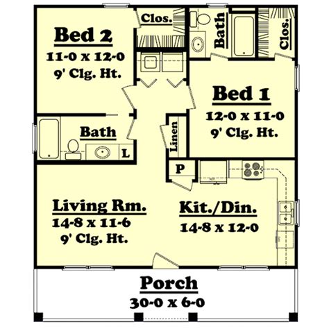 900 Sq Ft House Plans 2 Bedroom 2 Bath Cottage Style House Plan