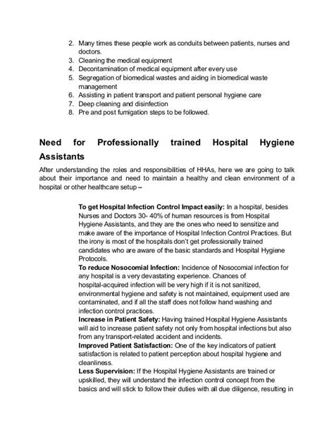 Hospital Hygiene Assistants — Roles Responsibilities And Their