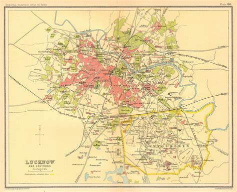 Lucknow Town City Plan Cantonment And Key Buildings British India 1931