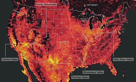 Methane Emissions Across The United States Dark Areas Are Low Lighter