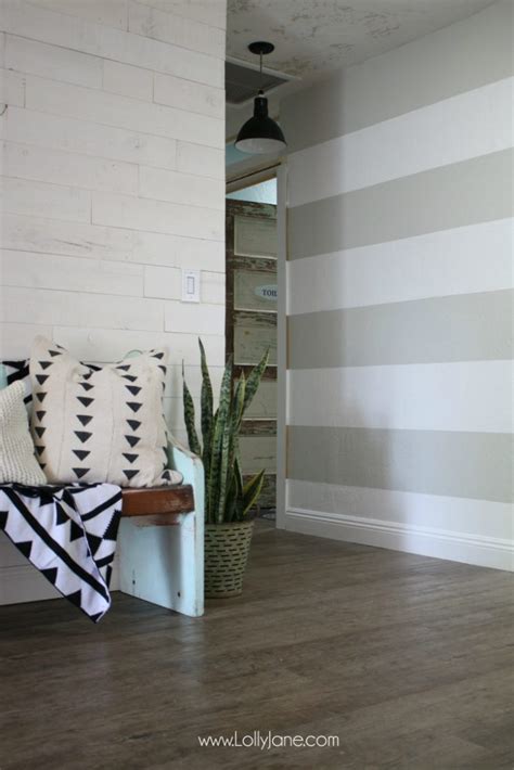 Diy Striped Accent Wall With Gray And White Stripes Lolly Jane