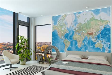 Geophysical Wall Mural 3d Edition World Map Wallpaper