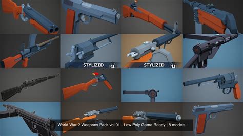 3d Model Collection World War 2 Weapons Pack Vol 01 Low Poly Game