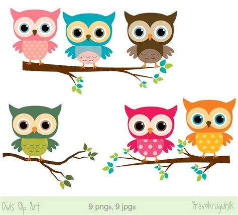 Baby Owl Clip Art Girl Owl Clipart Rainbow Owls On Branches Cute