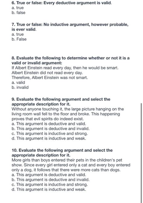 Solved Deductive Vs Inductive Argument Homework Questions