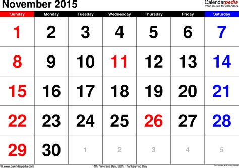 November 2015 Calendar Templates For Word Excel And Pdf