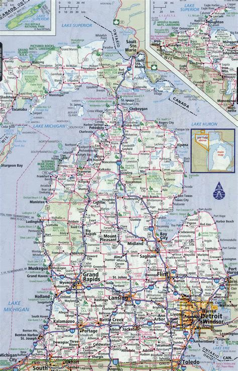 What towns are in michigan? Large detailed roads and highways map of Michigan state ...