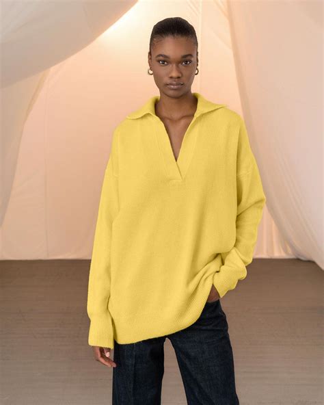 oversized polo neck sweater tm7044 yellow tailor made knitwear