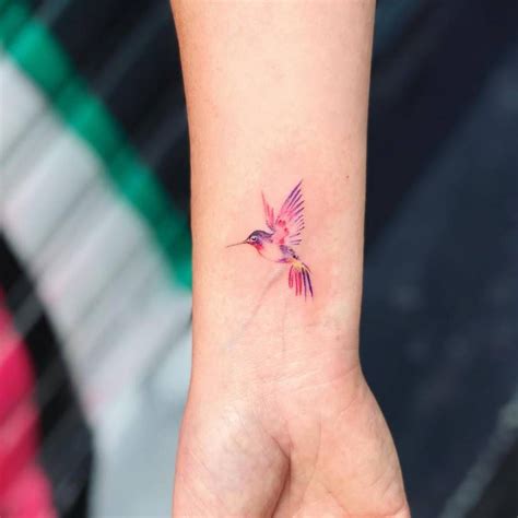 Small Watercolor Style Hummingbird Tattoo Cute Animal Tattoos