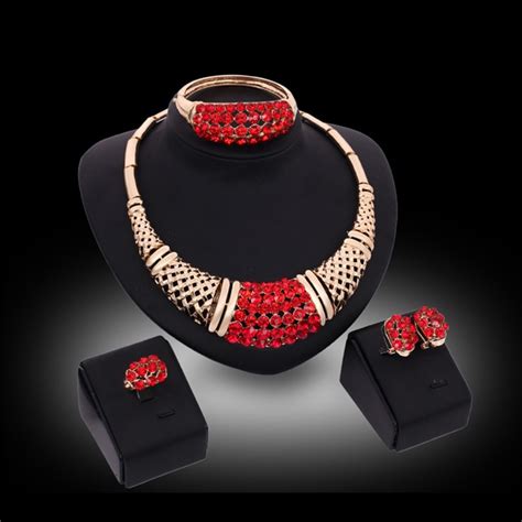 Red Jewelry Sets Enamel Jewelry Statement Necklace Set Earrings For