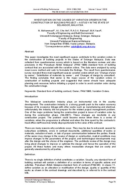 Impact of variation orders on time and cost in mega hydropower projects of pakistan. (PDF) Investigation on the causes of variation orders in ...